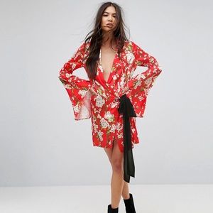 PrettyLittleThing wrap kimono sleeve dress 8